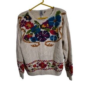 Studio Collection L Chunky Cable Knitted Sweater Mohair Grandma Granny  Cottage